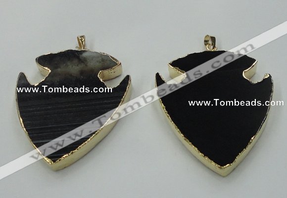 NGP1451 47*57mm arrowhead black agate gemstone pendants wholesale