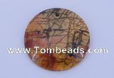 NGP149 2pcs 40mm flat round picasso jasper gemstone pendants