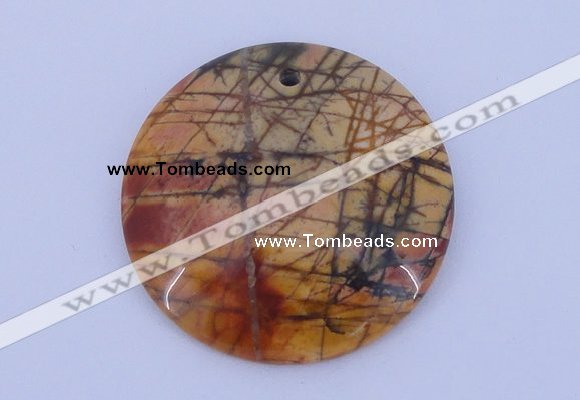 NGP149 2pcs 40mm flat round picasso jasper gemstone pendants