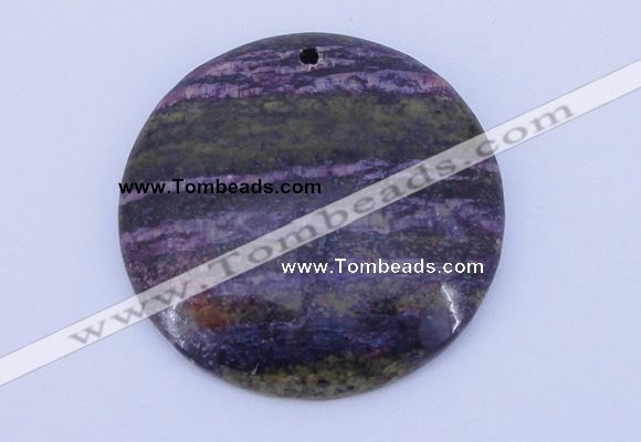 NGP152 2pcs 45mm flat round fashion long spar stone pendants