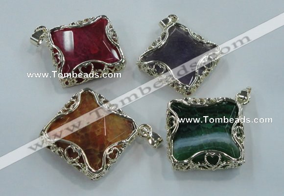 NGP1560 12*38*40mm diamond agate with brass setting pendants