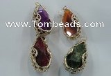 NGP1562 28*30*55mm teardrop agate with brass setting pendants