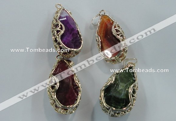 NGP1562 28*30*55mm teardrop agate with brass setting pendants