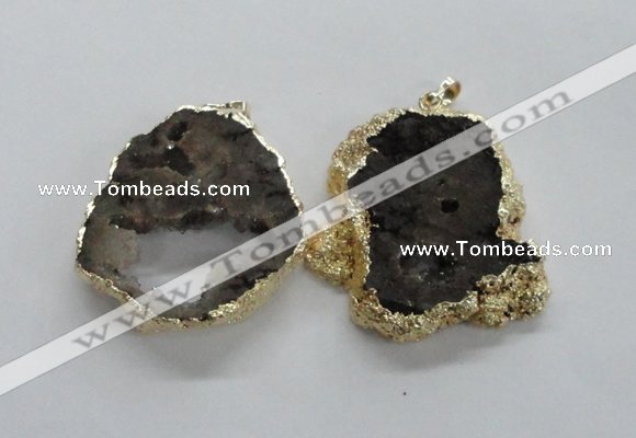 NGP1676 40*45mm - 45*60mm freeform plated druzy agate pendants