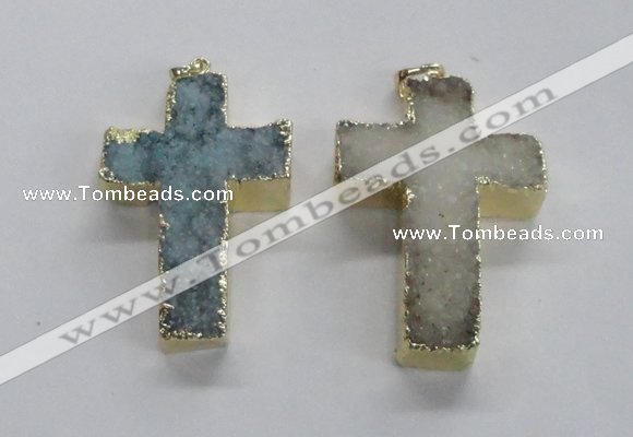 NGP1686 30*45mm - 32*50mm cross druzy agate pendants wholesale