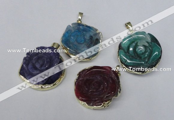 NGP1696 28*30mm - 30*32mm carved flower agate gemstone pendants