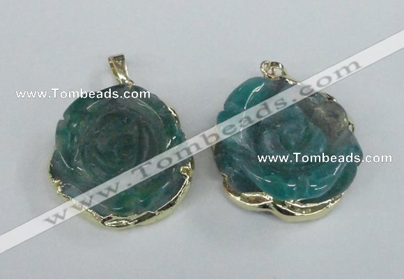 NGP1711 28*30mm - 30*32mm carved flower agate gemstone pendants