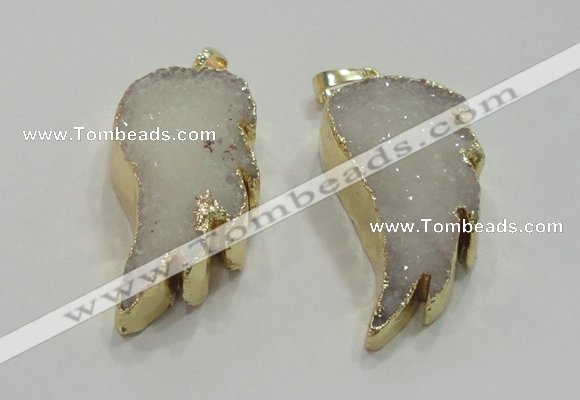 NGP1754 20*40mm carved leaf druzy agate gemstone pendants