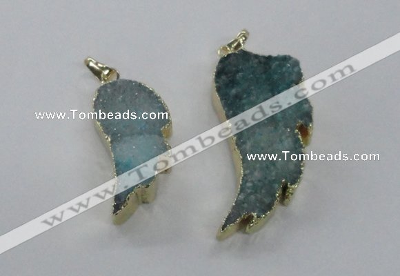 NGP1803 35*40mm - 45*50mm wing-shaped plated druzy agate pendants