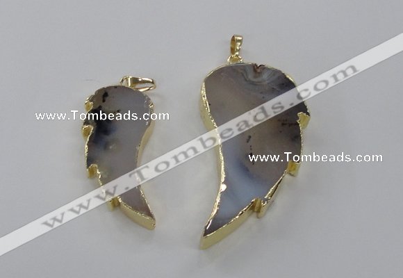 NGP1805 20*45mm - 28*55mm wing-shaped montana agate pendants