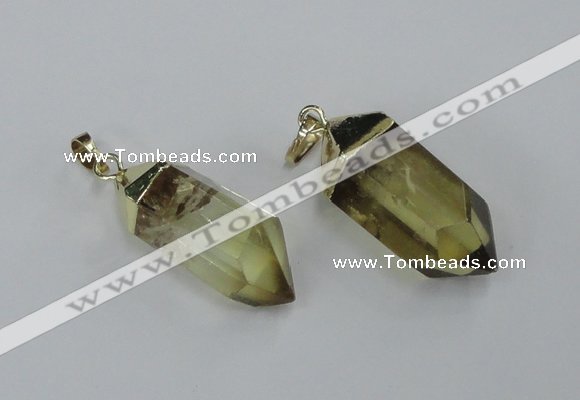 NGP1900 12*30mm - 15*35mm faceted nuggets lemon quartz pendants