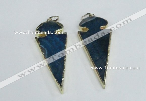 NGP1926 30*65mm arrowhead agate gemstone pendants wholesale