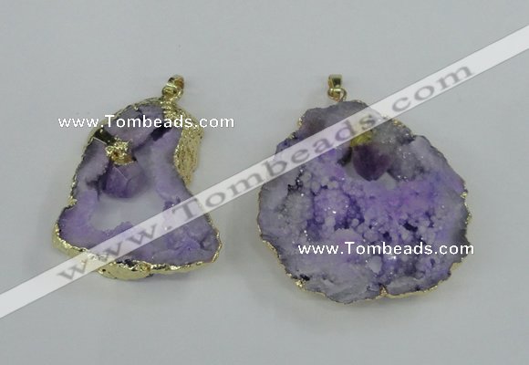 NGP1951 30*40mm - 45*55mm freeform druzy agate & amethyst pendants