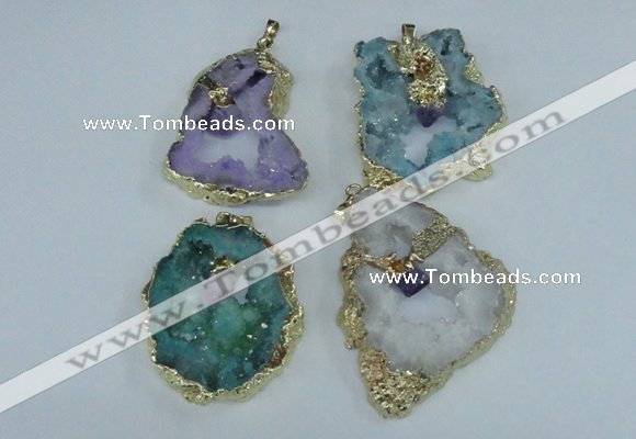 NGP1956 30*40mm - 45*55mm freeform druzy agate & amethyst pendants