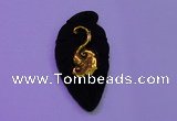 NGP2001 22*45mm carved gold plated matte black obsidian pendants