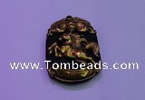 NGP2007 30*40mm carved gold plated matte black obsidian pendants
