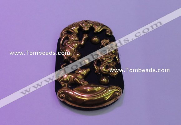 NGP2013 38*55mm carved gold plated matte black obsidian pendants