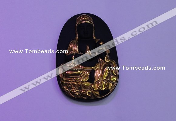 NGP2028 35*55mm carved gold plated matte black obsidian pendants