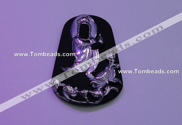NGP2030 40*60mm carved silver plated matte black obsidian pendants