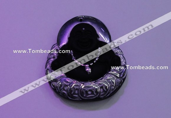 NGP2036 40*45mm carved silver plated matte black obsidian pendants