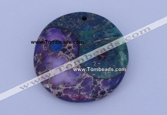 NGP206 6*40mm coin dyed imperial jasper & chrysocolla gemstone pendant