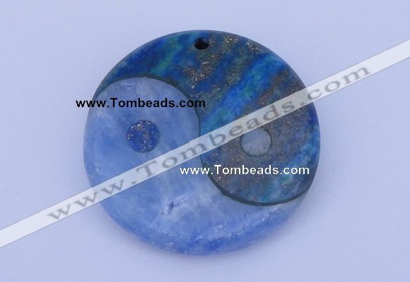 NGP207 6*40mm coin dyed blue lace agate & chrysocolla gemstone pendant