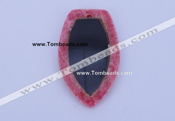 NGP211 30*50mm fashion dyed rhodochrosite & black stone pendant