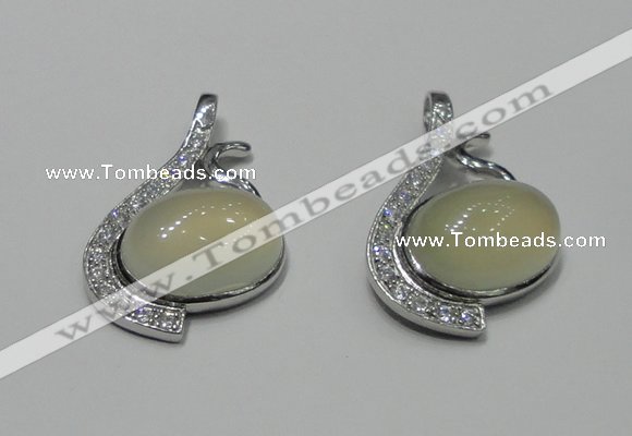 NGP2125 22*35mm agate gemstone pendants with crystal pave alloy settings