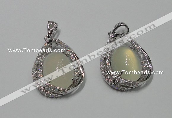 NGP2126 22*30mm agate gemstone pendants with crystal pave alloy settings