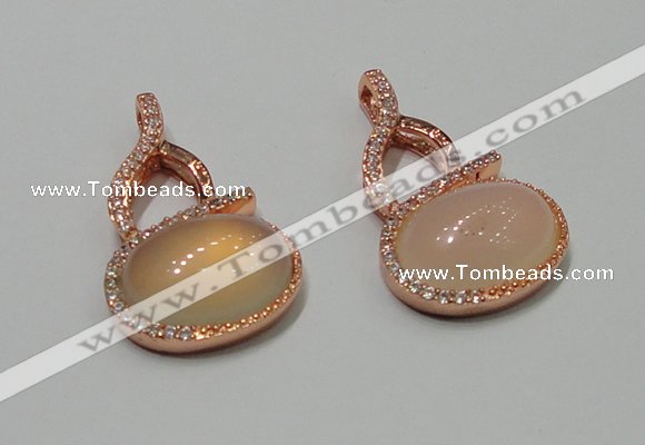 NGP2130 20*35mm agate gemstone pendants with crystal pave alloy settings