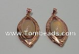 NGP2131 22*40mm agate gemstone pendants with crystal pave alloy settings
