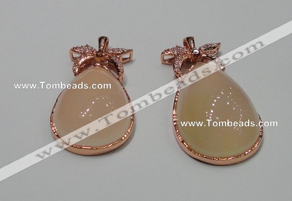 NGP2136 25*45mm agate gemstone pendants with crystal pave alloy settings