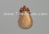 NGP2137 22*40mm agate gemstone pendants with crystal pave alloy settings