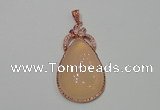 NGP2138 27*50mm agate gemstone pendants with crystal pave alloy settings