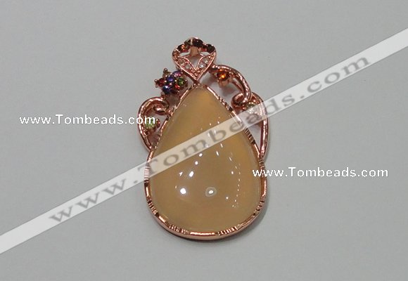 NGP2139 25*45mm agate gemstone pendants with crystal pave alloy settings