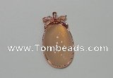 NGP2141 24*47mm agate gemstone pendants with crystal pave alloy settings