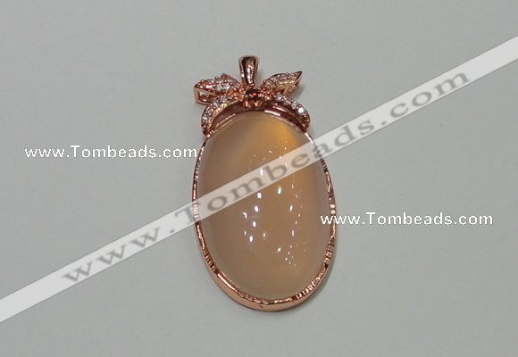 NGP2141 24*47mm agate gemstone pendants with crystal pave alloy settings