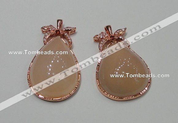 NGP2145 28*48mm agate gemstone pendants with crystal pave alloy settings