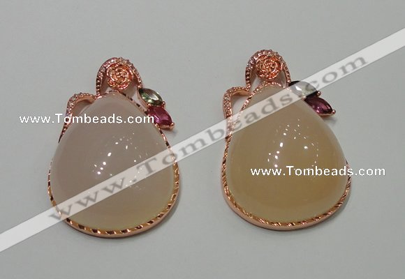 NGP2147 28*48mm agate gemstone pendants with crystal pave alloy settings