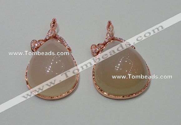 NGP2148 28*50mm agate gemstone pendants with crystal pave alloy settings