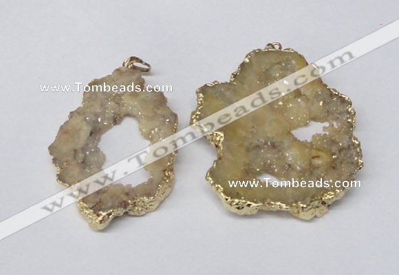 NGP2241 40*50mm - 45*55mm freeform plated druzy agate pendants