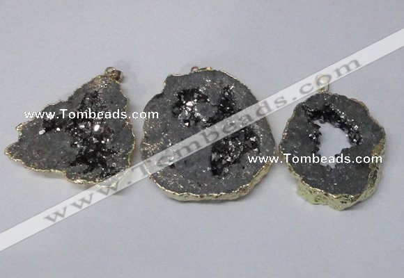 NGP2324 35*45mm - 45*55mm freeform plated druzy agate pendants