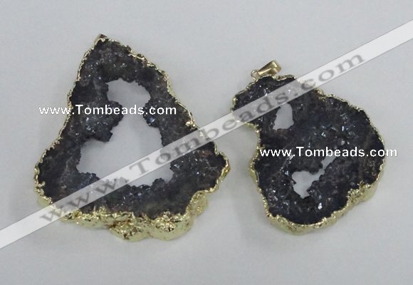 NGP2325 35*45mm - 45*55mm freeform plated druzy agate pendants