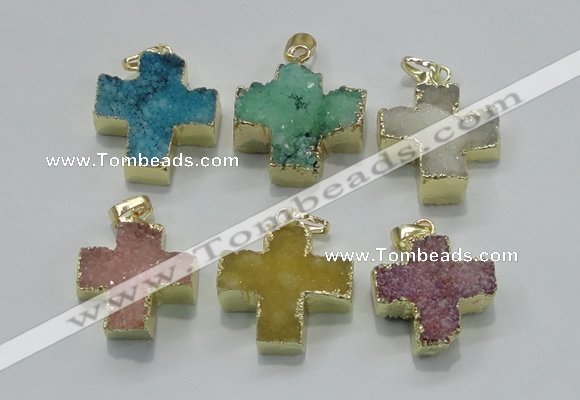 NGP2403 25*26mm - 27*28mm cross druzy agate pendants wholesale