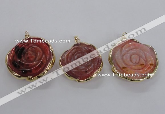 NGP2520 40mm - 45mm carved flower agate gemstone pendants