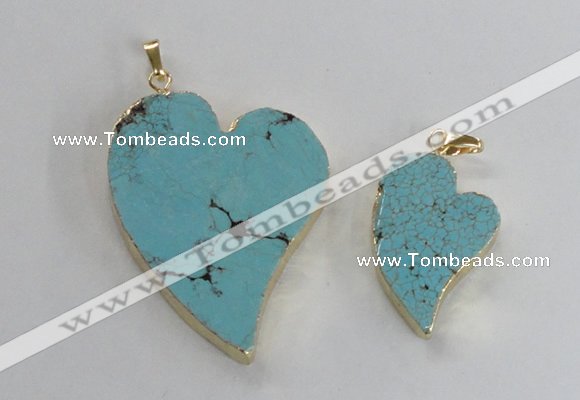 NGP2604 40*50mm - 50*70mm heart turquoise pendants wholesale