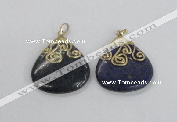 NGP2624 40*45mm flat teardrop lapis lazuli gemstone pendants wholesale