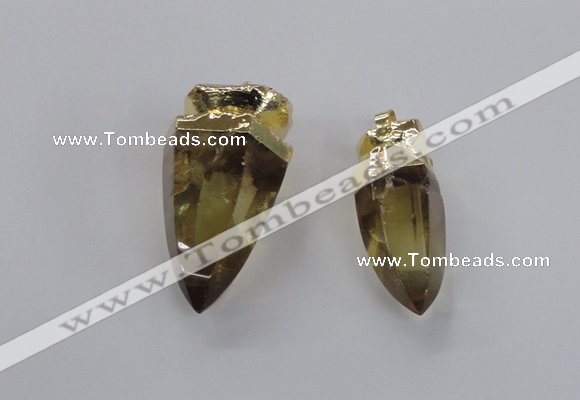 NGP2630 15*35mm - 18*40mm cone lemon quartz gemstone pendants