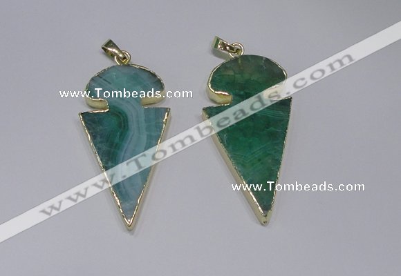 NGP2650 25*48mm - 28*54mm arrowhead agate pendants wholesale