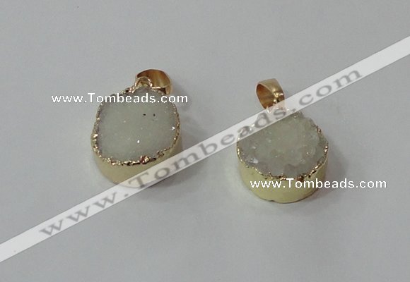 NGP2665 14mm - 15mm coin druzy quartz gemstone pendants